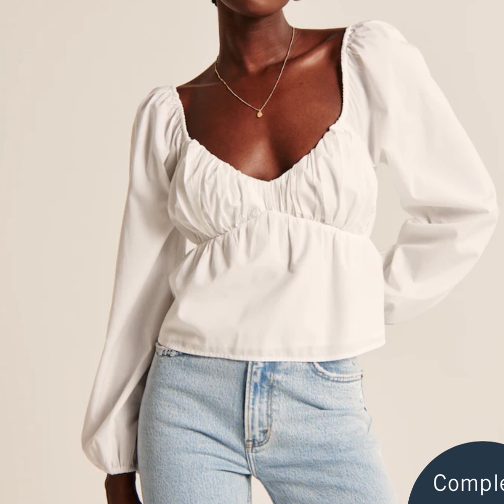 A&F Long-Sleeve Babydoll Poplin Top